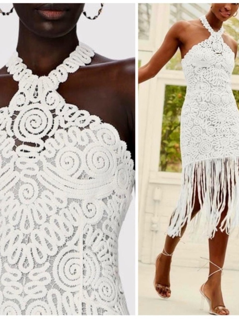Jonathan Simkhai White Crochet Halter Fringe Midi Dress - Picture 2 of 8